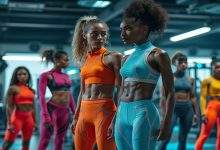 Futuristic gym diverse athletes