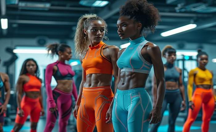 Futuristic gym diverse athletes