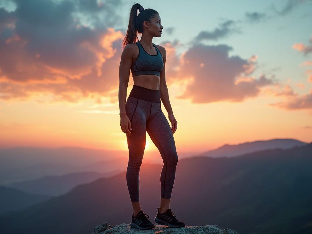 Athlete atop mountain sunrise