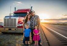 Two truck drivers talking